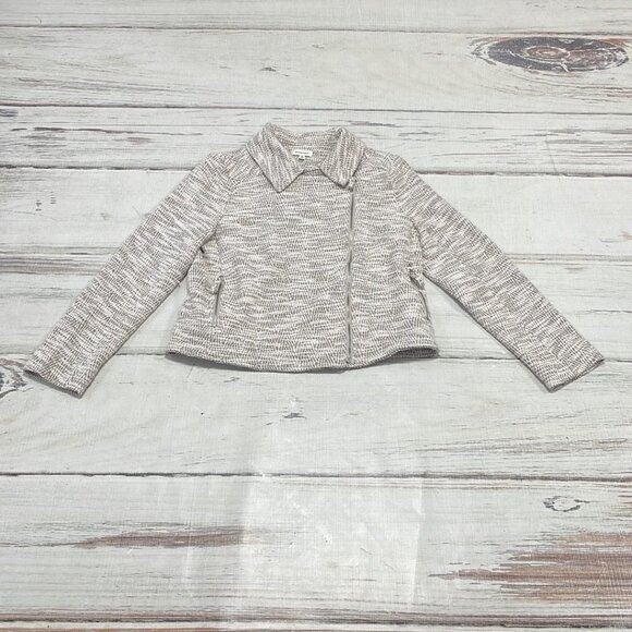 Max Studio Nordstrom NWT Jacket Diagonal Zip Knit Collar Tan White Size Large L - Picture 11 of 17